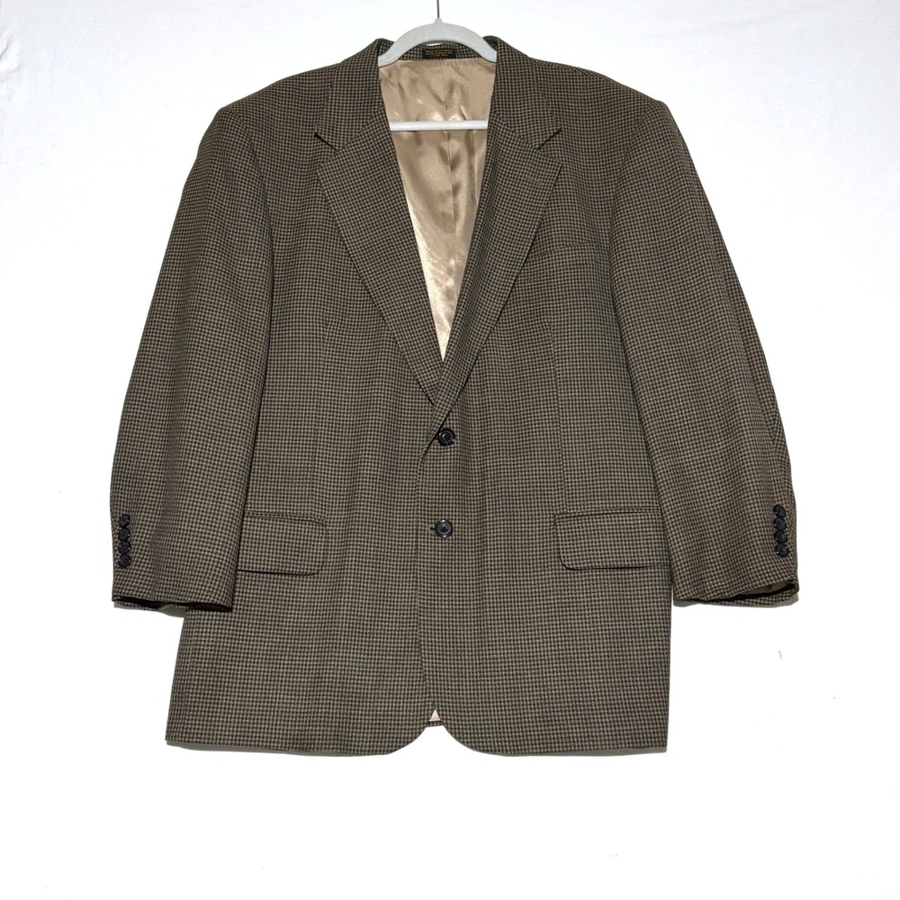 Oscar de la Renta Blazer Men 46R Brown Houndstooth Wool Sport Coat Dark Academia